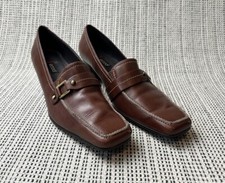 Ecco Womens US 8 EUR 39 Brown Leather Loafer Pump Block Heel Slip On 339697