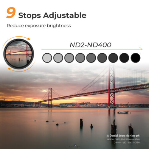 K&F Concept ND2-ND400 Filter Variable Neutral Density ND Adjustable NANO-B/K/X - Picture 21 of 31