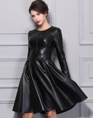 Fit and Flare Dress Long Sleeve Dress Evening Cocktail ClubWear Sexy Black Dress