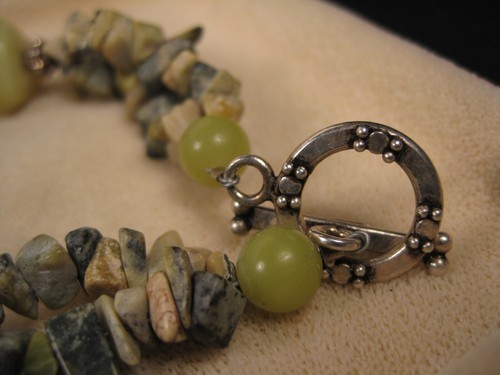Vintage Sterling Silver Bohemian / Boho Beaded Lemon Jade Green Jasper Necklace - Picture 6 of 8