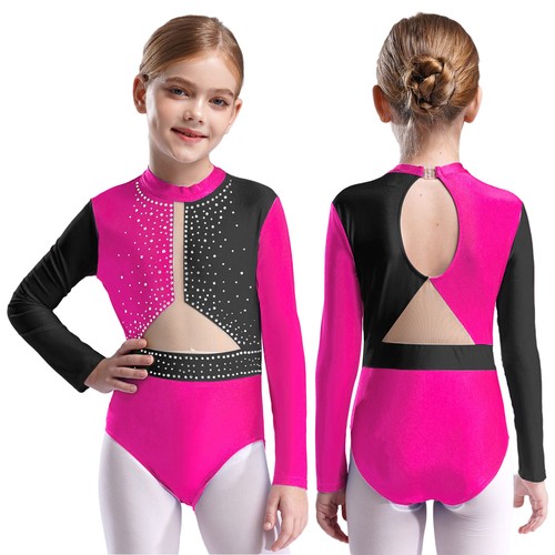 Kids Girls Bodysuit Unitard Dancewear Sparkly Jumpsuit Performance Gymnastics - Picture 19 of 104