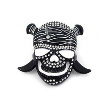 Halloween Pirate Skull Swords Rhinestones Black Chrome Metal Belt Buckle