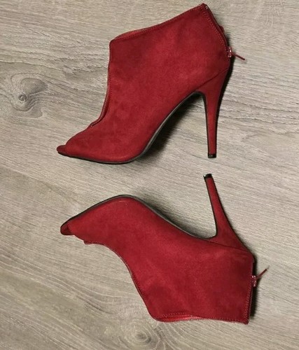 Botines de gamuza con punta abierta rojos Hot Tomato para mujer de tacón alto talla 9,5 M - Imagen 6 de 13