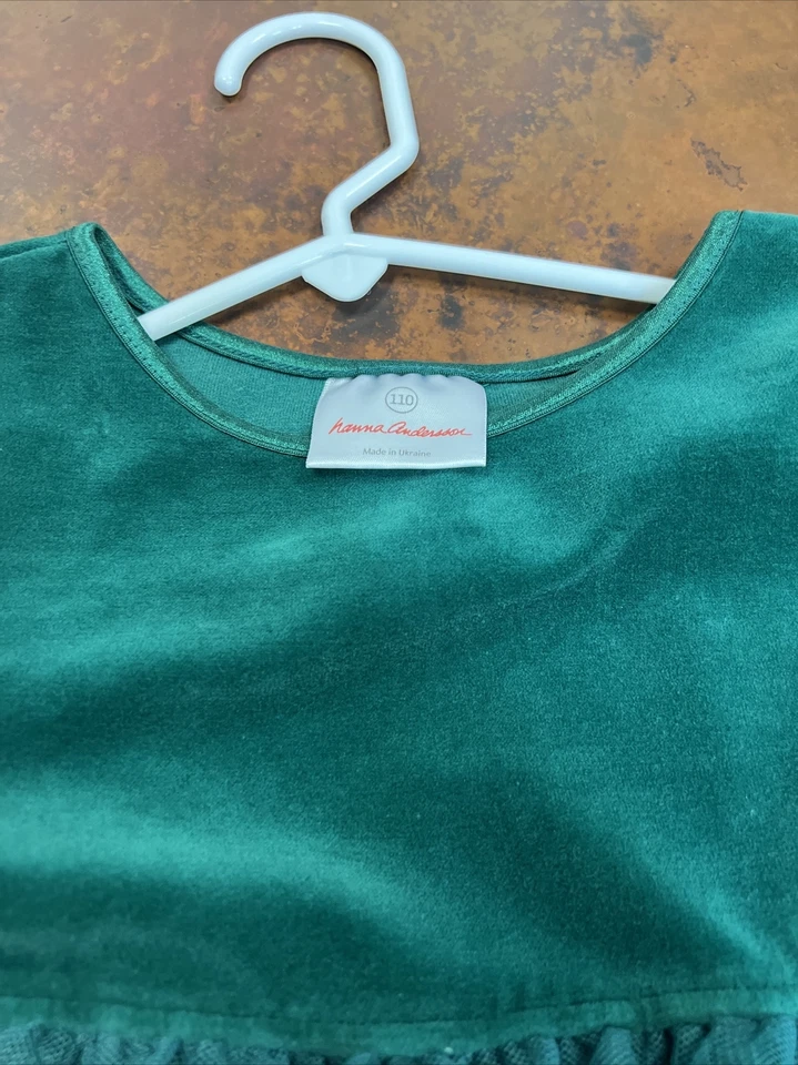 Hanna Andersson Girls Holiday Green Velour Ruff Long Sleeve Dress Size 110 - Image 2 of 4