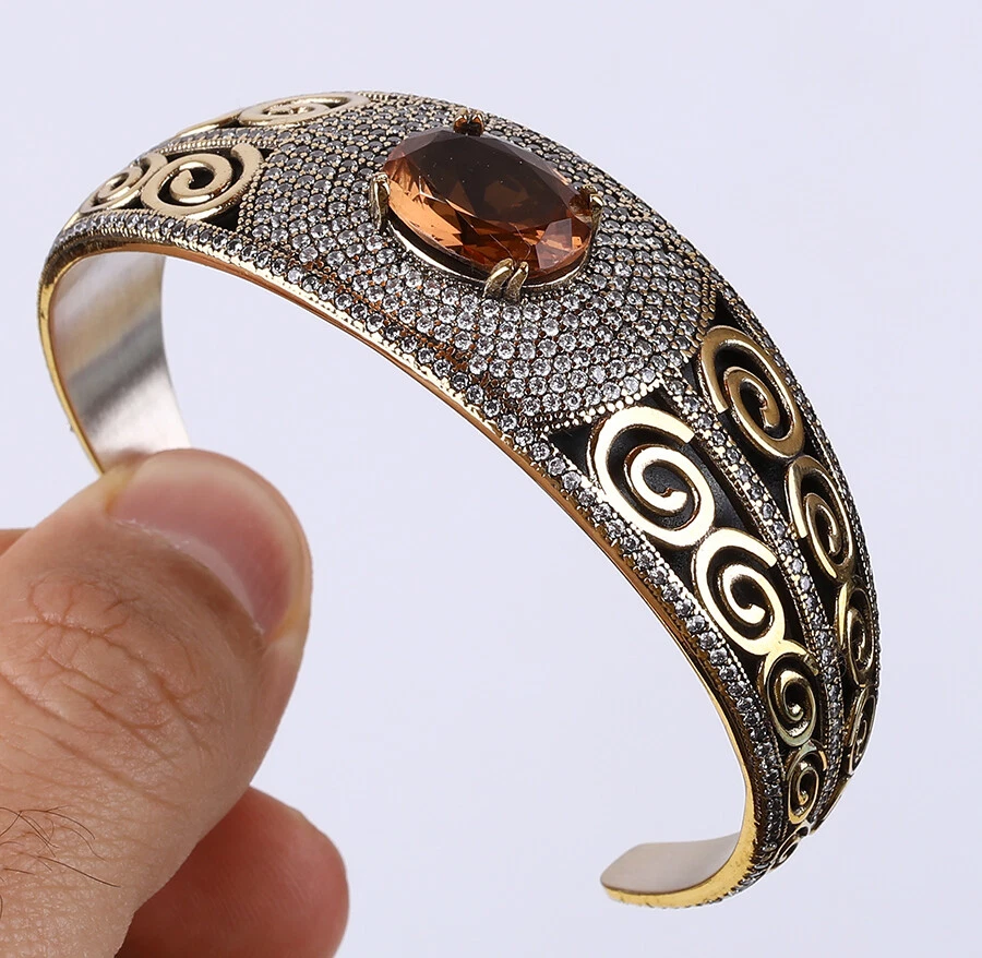 SULTAN CHANGING COLOR STONE SIMULATED 925 SILVER BRONZE BANGLE BRACELET 12970