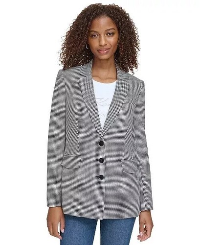 KARL LAGERFELD Womens 6 Black & White Houndstooth Blazer Career Casual