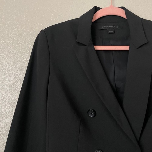 Express Blazer Womens Size 4 Black Double Breasted Design Studio Preppy Career - Picture 3 of 13