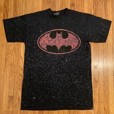 vintage 90s BATMAN neon logo all-over splatter print T-SHIRT L dc comics