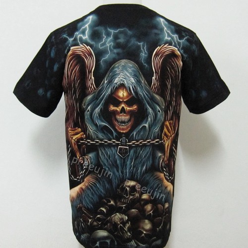 T-shirt Grim Reaper Skull Death Angel Tattoo Scarica G102 taglia M-2XL - Foto 2 di 3