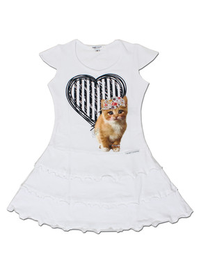 T- Shirt T- Shops Kleid  Katze m.Kristallen weiß Gr. 8/128, 10/140, 14/164 NEU