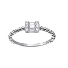 Sterling Silver Ladies Ring w/ Baguette  Round Shape Cubic Zirconia Stones