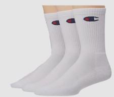21 Champion Men's 3 Pair White Logo Stretch Logo Athletic Crew Socks Shoe 6-12