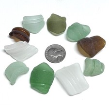 Genuine Beach Sea Glass Lot 10 Pieces Surf Tumbled Bottle Lips Assorted Colors