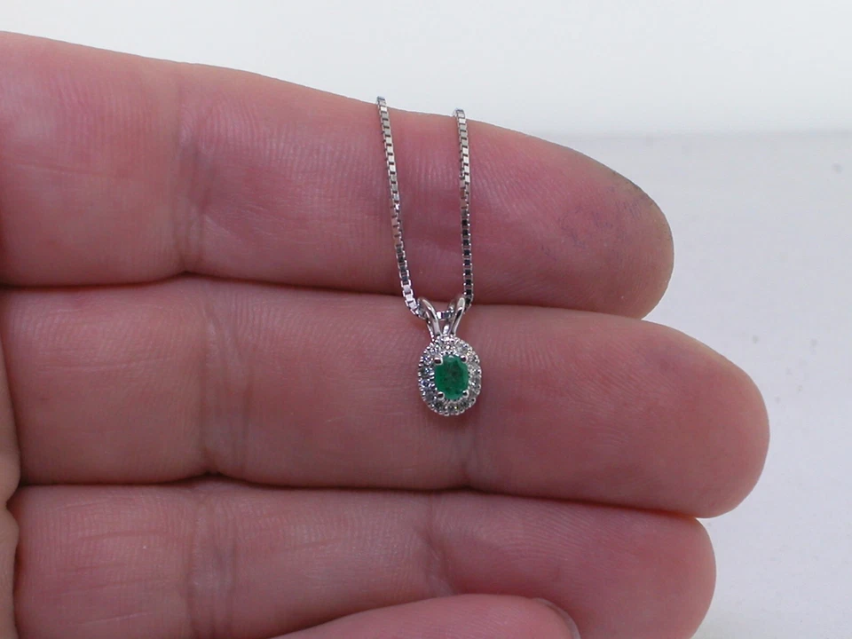 Feiner Smaragd Anhänger 585 Weißgold 14Kt natürlicher Smaragd 14 Brillanten - Bild 4 von 4