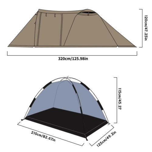 Fireproof Hot Tent 2 Person Waterproof Extend Dome Tent with Stove Jack Skirt - Picture 15 of 24