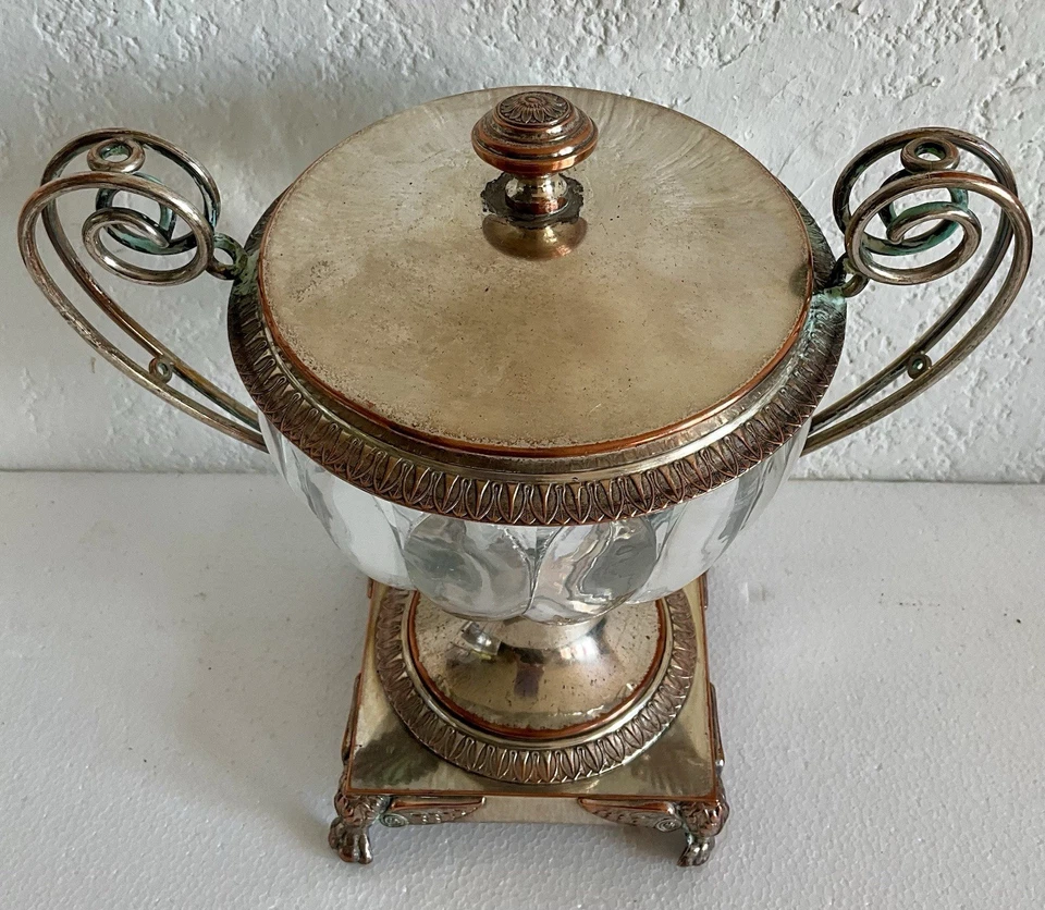 CENTRE DE TABLE DU XIXème.COUPE EN CRISTAL/MÉTAL ARGENTÉ POUR CONFISERIE,SUCRIER - Photo 4/4