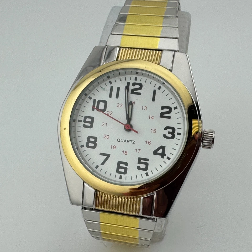 Vintage FMD Relógio de Quartzo Masculino Dual Tone Mostrador Militar Elástico Analógico Nova Bateria - Imagem 2 de 4