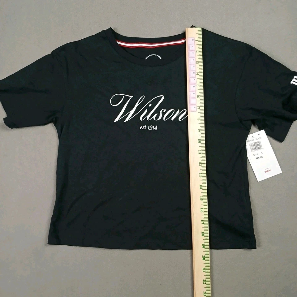 NWT Wilson Cropped Beverly Tennis Shirt Large Black Women’s Embroidered - Image 3 of 4