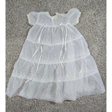 Vintage Tiered Lace Christening Gown   Heirloom Baptism Dress Read 