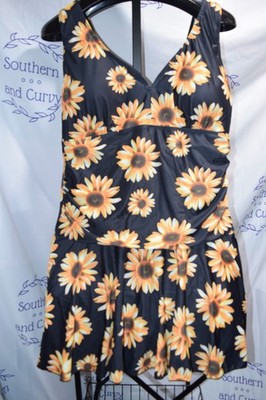 NWT Summer Mae One Piece Swim Dress, Sunflowers, Size 4XL