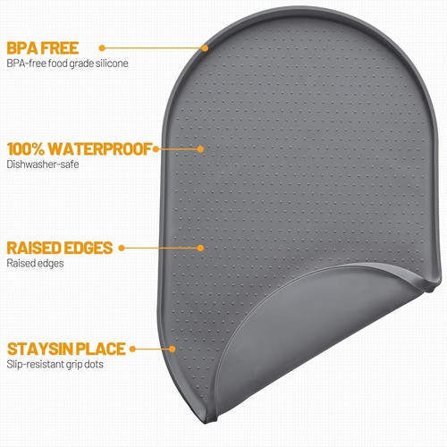 Hubulk 100% Waterproof Silicone Pet Feeding Mat 19"L x 12"W, Gray - Picture 2 of 7