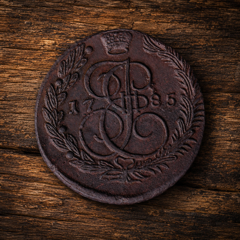RUSSIA 1785 5 KOPEKS EM AU / RUSSIAN COPPER 1785 5 KOPECKS EM AU