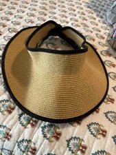 Sun N Sand Women's Beach Visor Sun Hat Wide Brim w/ Black Trim Foldable Packable