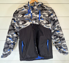 Eddie Bauer Kids Camo Hooded Winter Jacket Blue Grey Black White Size L Large 14