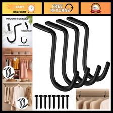 4 Pcs Closet Rod Center Supports - 1.5" Metal Brackets, Heavy Duty, Black Finish