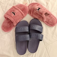 Lot 2 Victoria's Secret Pink Double-Strap Sport  Plush Slides-Slippers Sz S 5-6