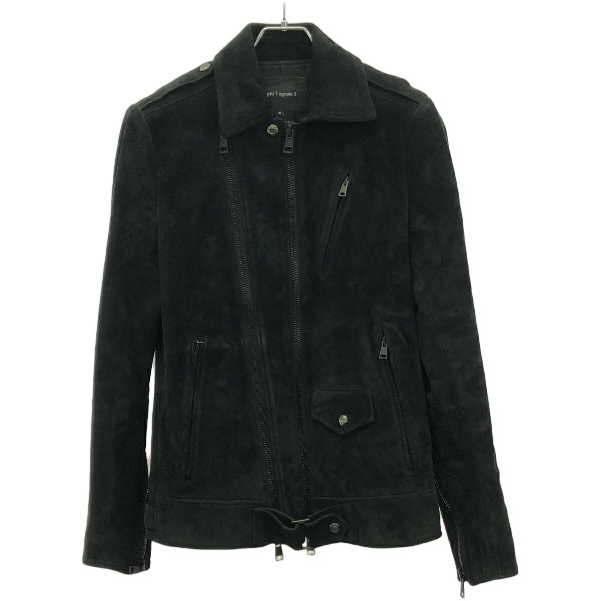 1Piu1Uguale3 Suede Leather Double Rider Biker Jacket Black 3