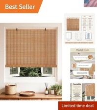 Natural Bamboo Roller Blinds 23" W x 48" H - Adjustable Light Filtering Shades