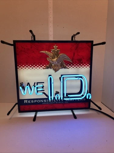 Vintage Anheuser Busch We I.D.  Neon Sign 15x15 Tested And Working Made In 2004