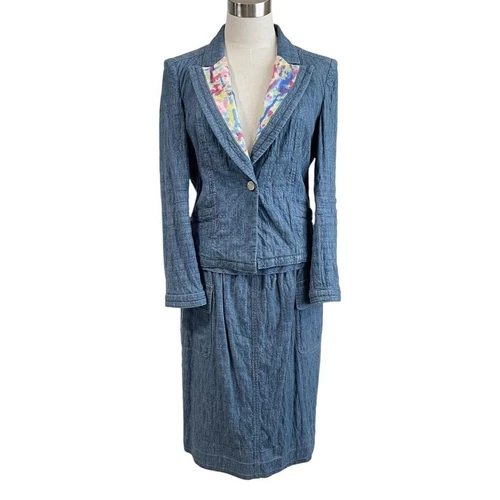 Gonna giacca CHANEL blu denim setup 38 06S autentica dal Giappone