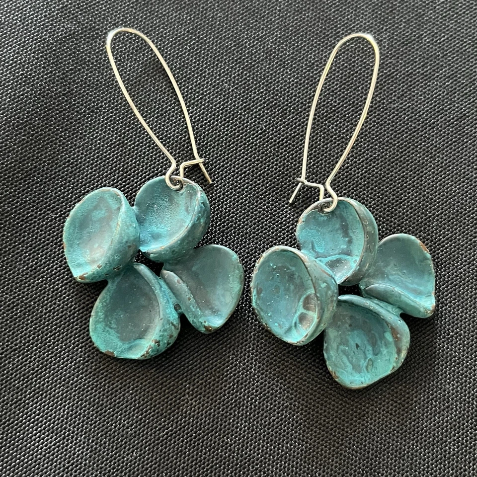 Pendientes de flores esculturales Robert Lee Morris turquesa colgantes arte portátil Foto 2 de 4