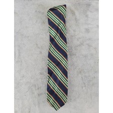 Neiman Marcus Mens Silk Blend Striped Necktie Navy Blue Green Orange USA Made