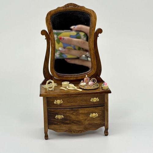 Vintage Miniatur Puppenhaus Bespaq Holz Spiegel Kommode Kommode Schubladen mit Beinen