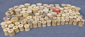 Lot of 112 Vintage Empty Wooden Sewing Thread Spools Various Brands & Sizes