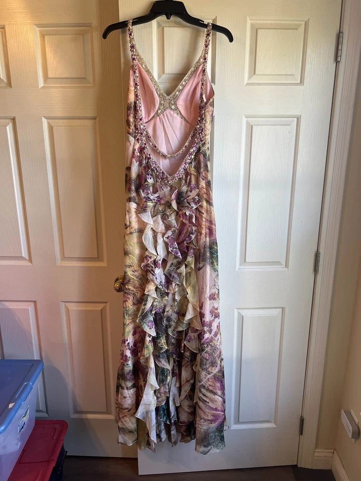 Maxi Vestido Faviana Couture Cuentas Acuarela Baile de graduación Talla 10  Foto 2 de 4