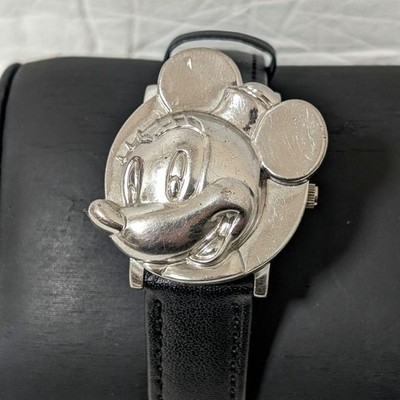 Disney Mickey Mouse Quartz Watch Leather Strap Vintage Used