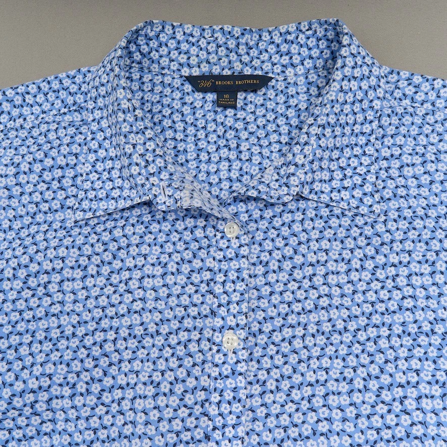 Camisa Brooks Brothers 16 Azul Floral Algodón Abotonada Manga Larga Mujer Foto 2 de 4