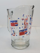 Pepsi Cola Glass Pitcher Confetti Red White Blue 1980s Pepsi Vintage