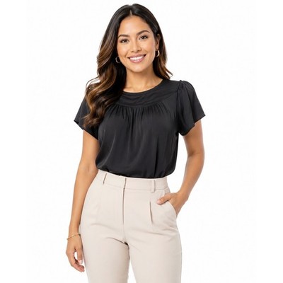 LOFT Black Pleated Yoke Flutter Sleeve Blouse Top MP Career Chic Office 84-17