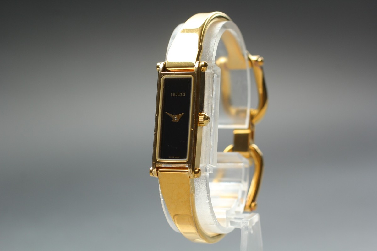Vintage [Exc+5] GUCCI 1500 Black Gold Bangle Elegant Ladies Watch