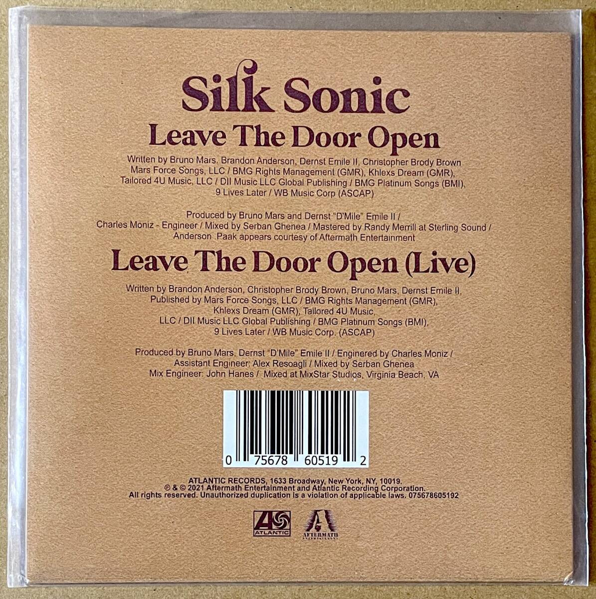 Silk Sonic First Regular 7 Inch Bruno Mars Leave The Door Silk Sonic First Regular 7 Inch Bruno Mars Leave The Door