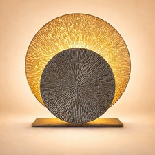 Exklusive Metall Tischlampe Gold gebürstet | Design Lampe Rund | Ambientelicht