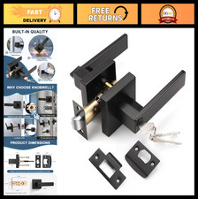 Matte Black Door Handle Set with Lock & Key -...