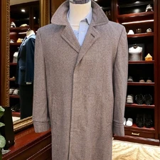 Vintage 1960s Tweed Overcoat 42L Custom Tailored Curlee Clothes Herringbone