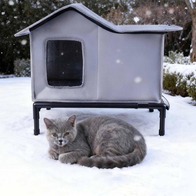 Isoliertes Outdoor Katzenhaus Hundehöhle Bett Schutz Wetterfest Hütte mit Dach