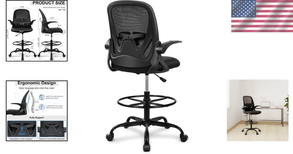 Executive Drafting Chair - Adjustable Lumbar Support & Breathable Mesh Comfort - Image 2 of 4
